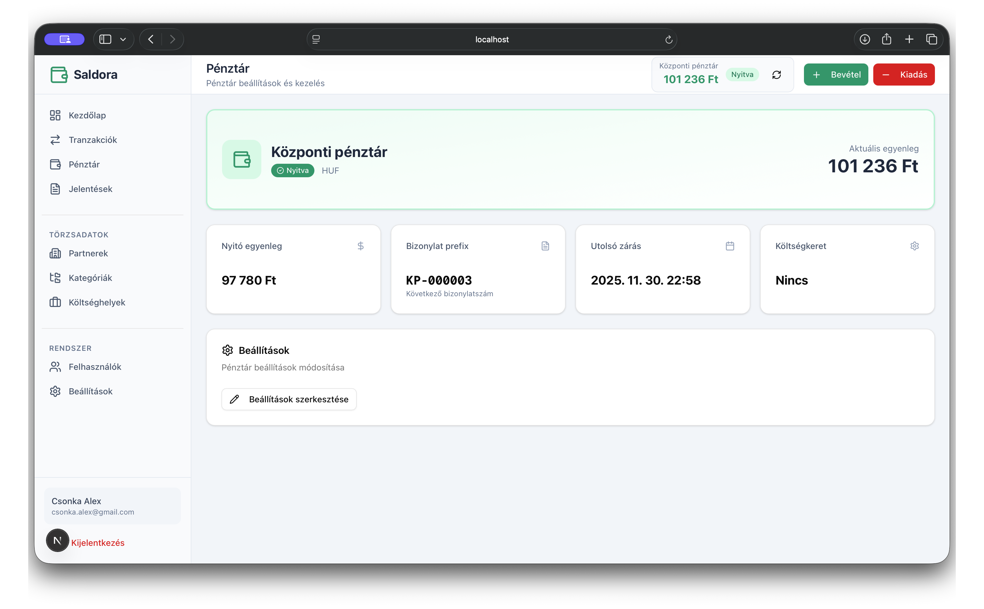 Saldora házipénztár - Pénztárak