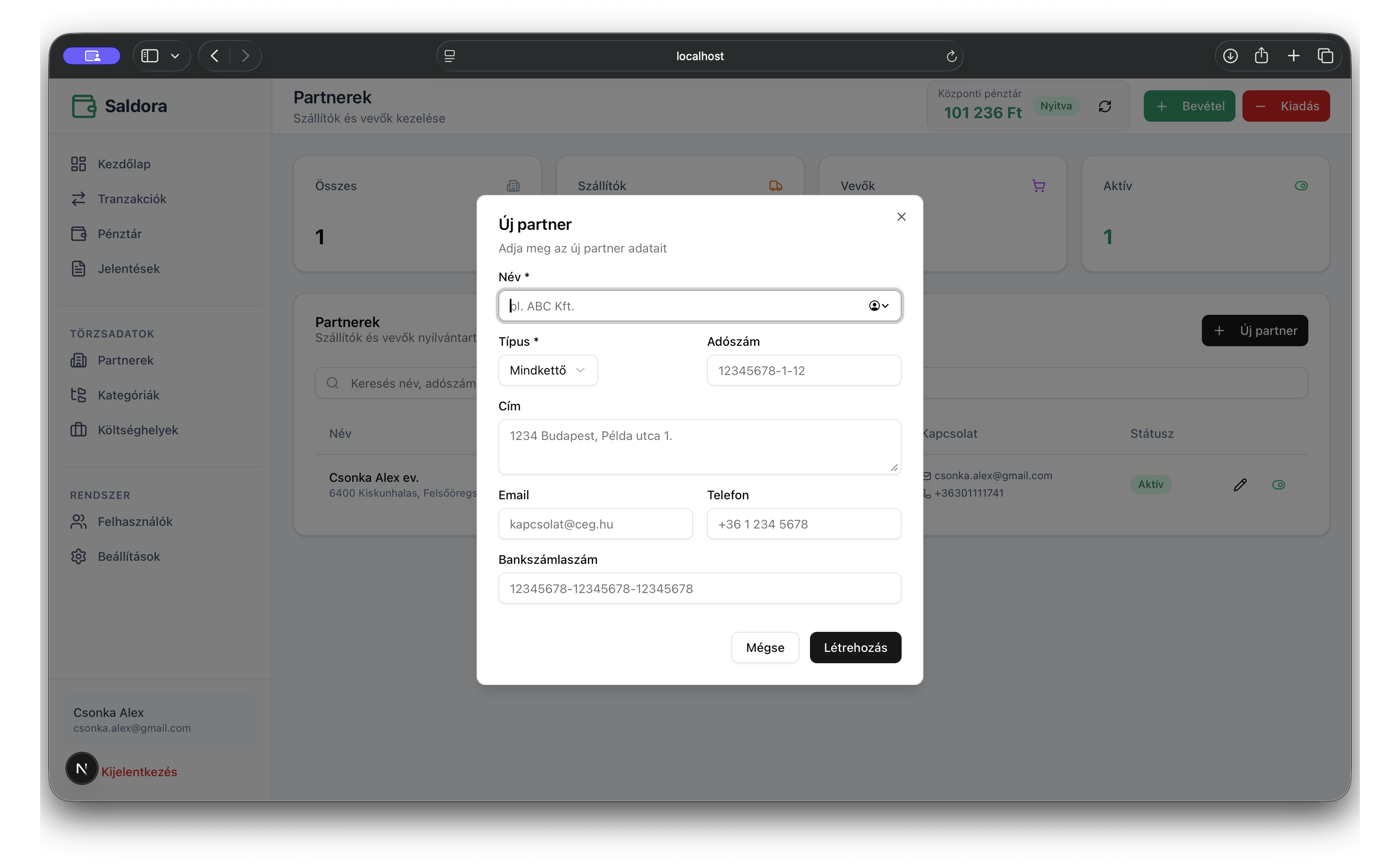 Saldora házipénztár - Új partner
